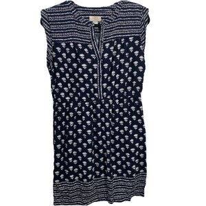 Loft Outlet Dress Womens LP Petite Navy Blue FloralSleeveless ElasticWaist Rayon